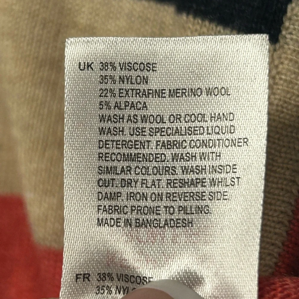 White Stuff Striped Navy and Coral Alpaca/Merino wool Sweater - Picture 8 of 9